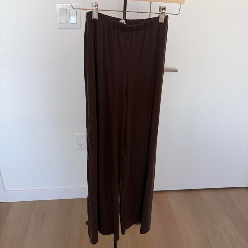 7daywknd Brown Ribbed Wide Leg Lounge Pants